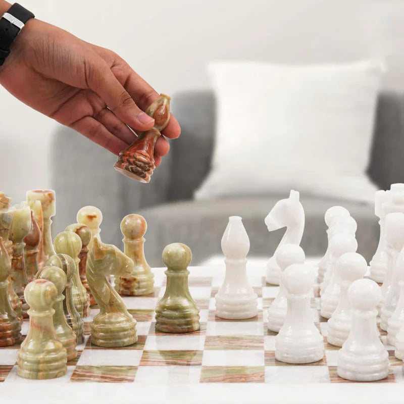 38cm/15in Chess Set with Storage Box - White & Green