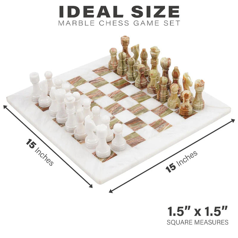 38cm/15in Chess Set with Storage Box - White & Green