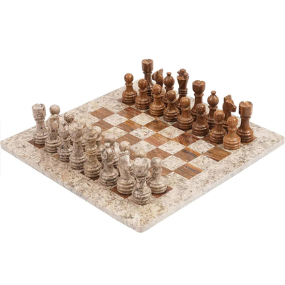 38cm/15in Chess Set with Storage Box - Coral & Red