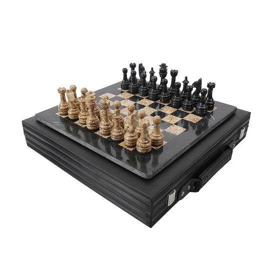 38cm/15in Chess Set with Storage Box - Black & Coral