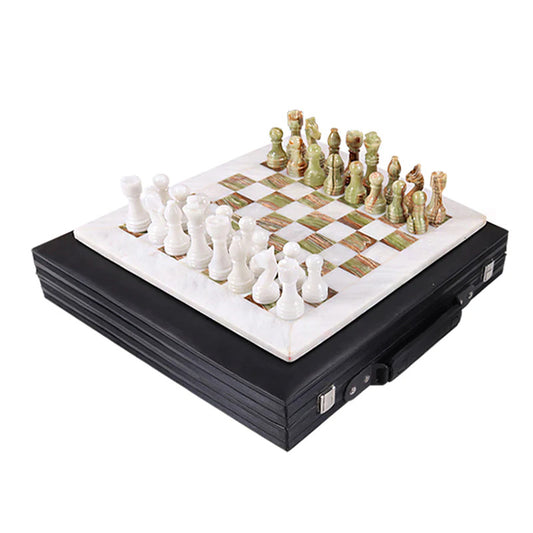 38cm/15in Chess Set with Storage Box - White & Green