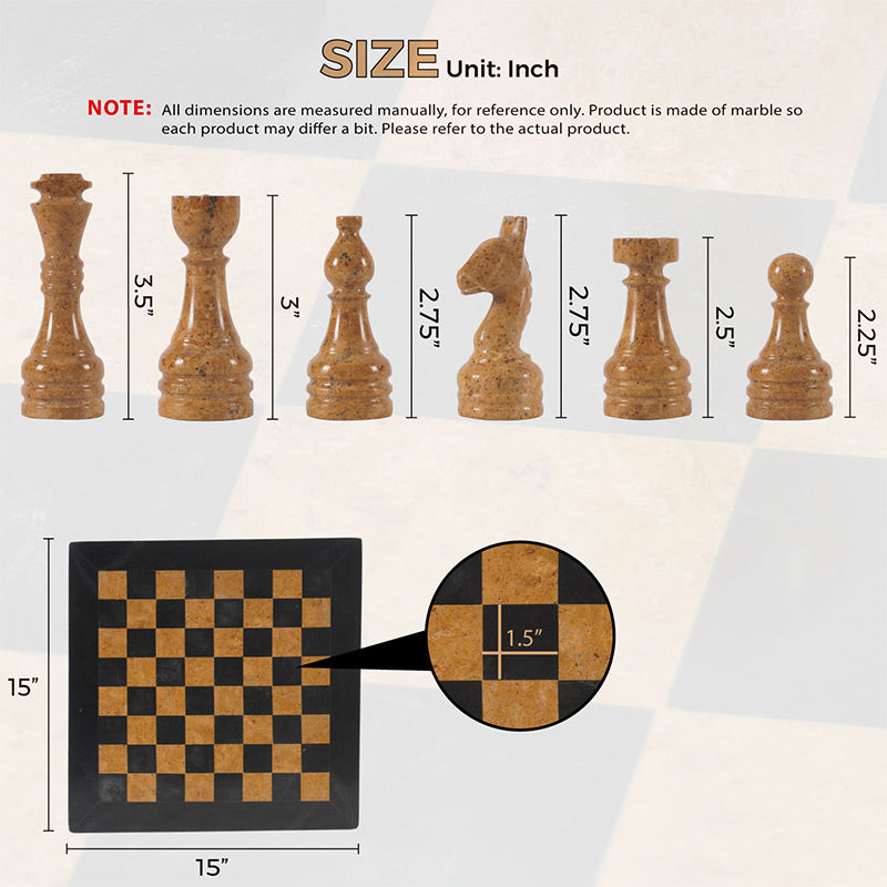 38cm/15in Chess Set - Black & Golden