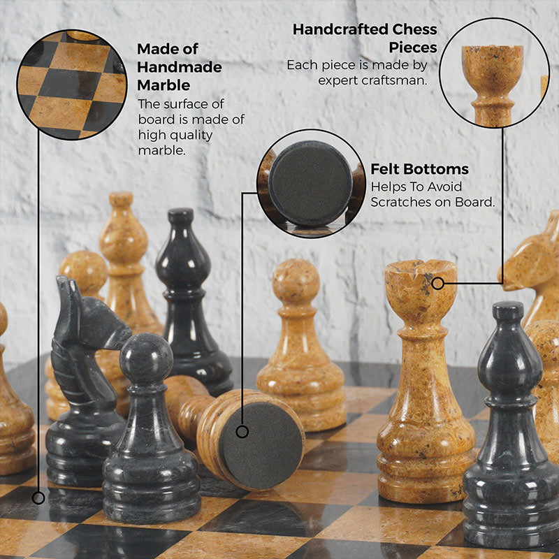 38cm/15in Chess Set - Black & Golden