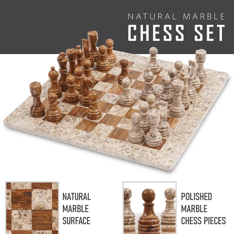 38cm/15in Chess Set with Storage Box - Coral & Red