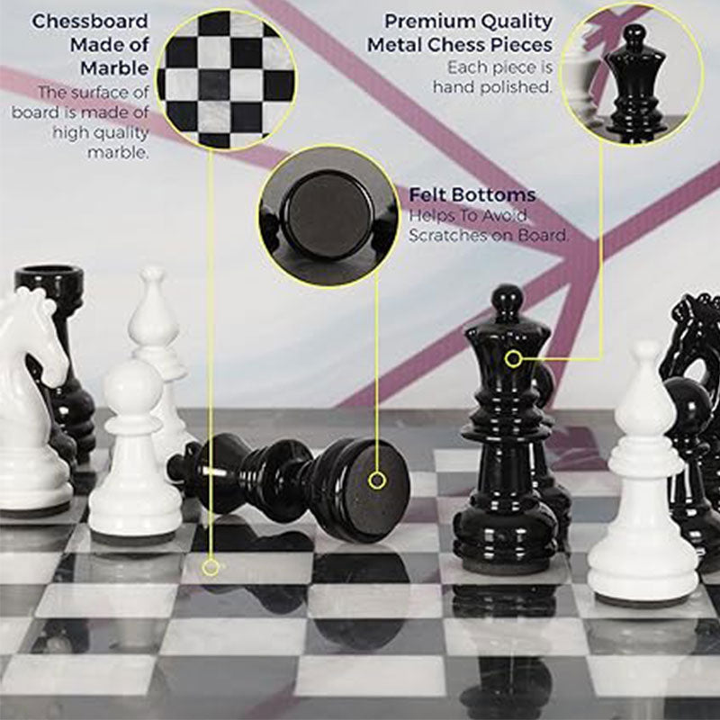 38cm/15in Metallic Figures Chess Set - Black & White