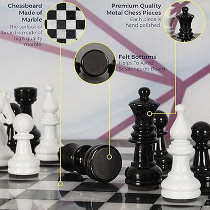 38cm/15in Metallic Figures Chess Set - White & Black