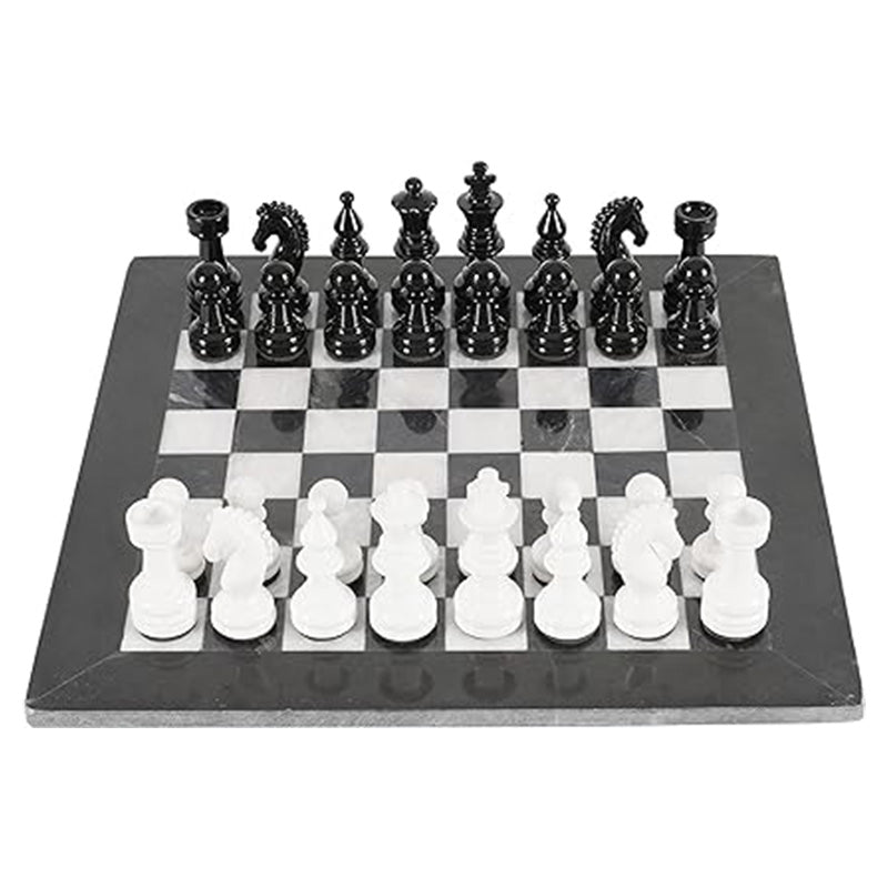 38cm/15in Metallic Figures Chess Set - Black & White