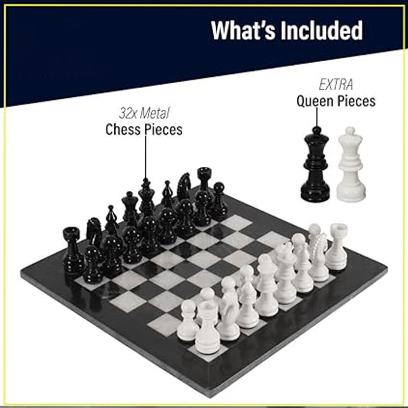 38cm/15in Metallic Figures Chess Set - Black & White